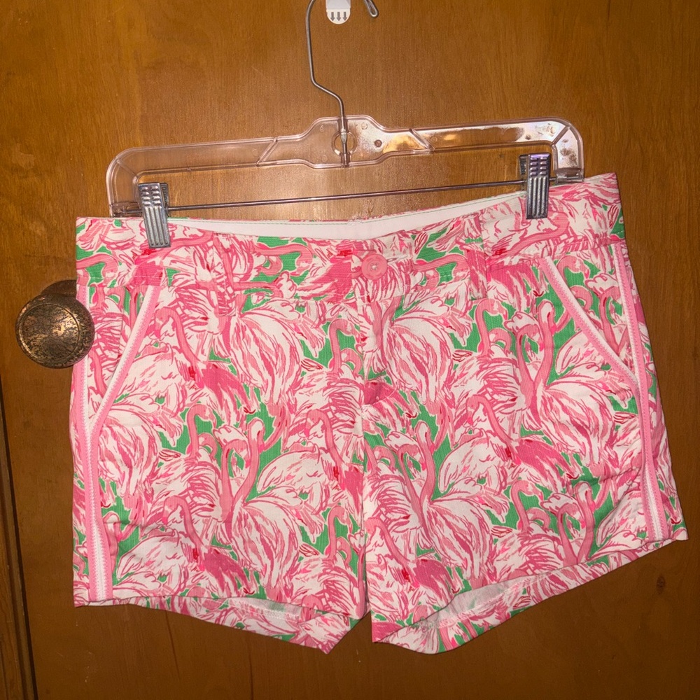 Lilly Pulitzer Pink and Green Flamingo Athletic Shorts